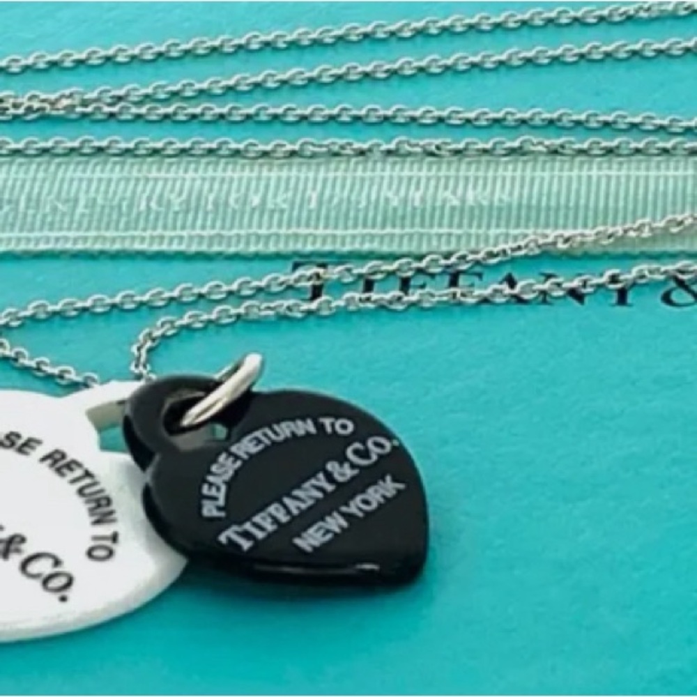 Tiffany & Co Black & White Bone Double Heart Necklace - Picture 3 of 9